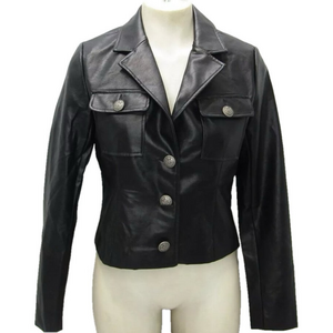 NEW J. SOCIETY Women's Jacket Faux Leather Button Front Size XS Black